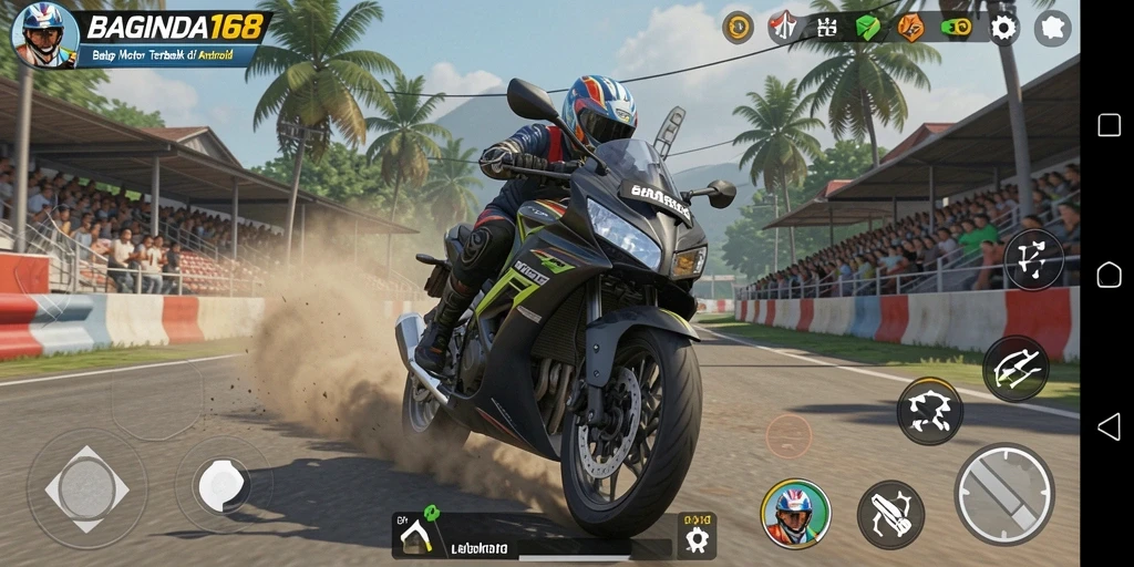 Screenshot permainan BAGINDA168 menunjukkan aksi balap motor yang mendebarkan.