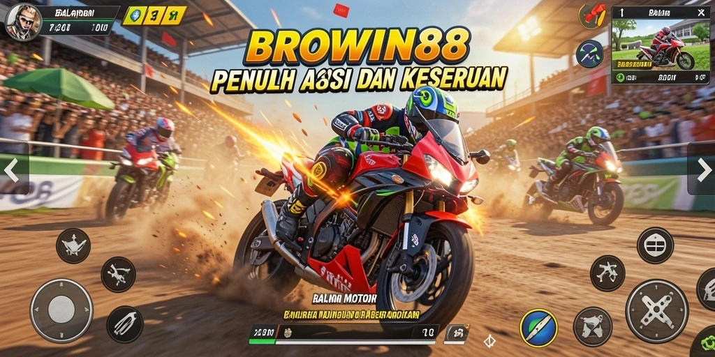 Gameplay BROWIN88 menampilkan balapan motor yang mendebarkan dengan lingkungan yang detail.
