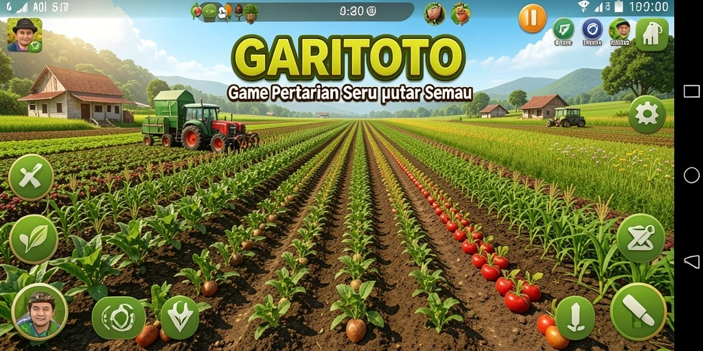 Tangkapan layar dari gameplay GARITOTO yang menampilkan ladang yang subur.