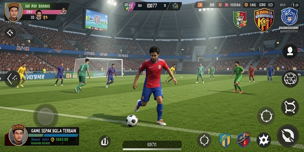 Screenshot utama IDR77 menampilkan gameplay aksi sepak bola yang mendebarkan.