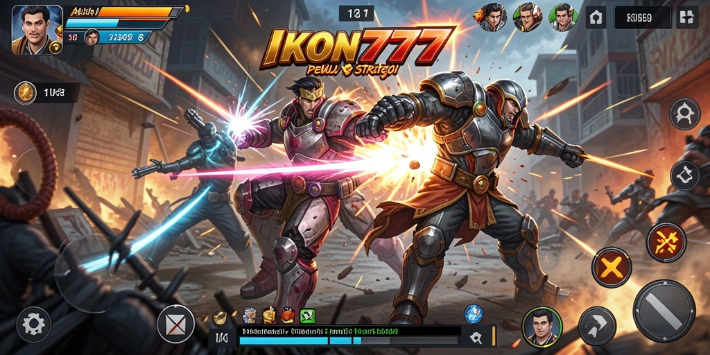 Screenshot gameplay IKON777 dengan pertarungan seru dan karakter beragam.