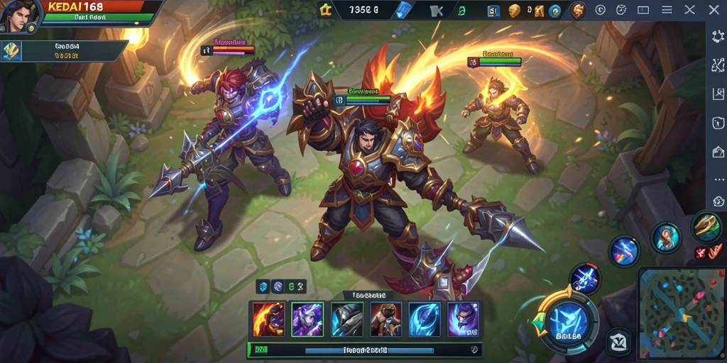 Screenshot KEDAI168 menampilkan pertarungan seru antar pemain dalam gameplay MOBA.