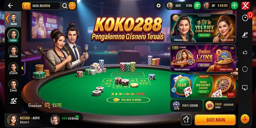 Screenshot gameplay KOKO288 menampilkan dealer dan meja permainan Live Casino.