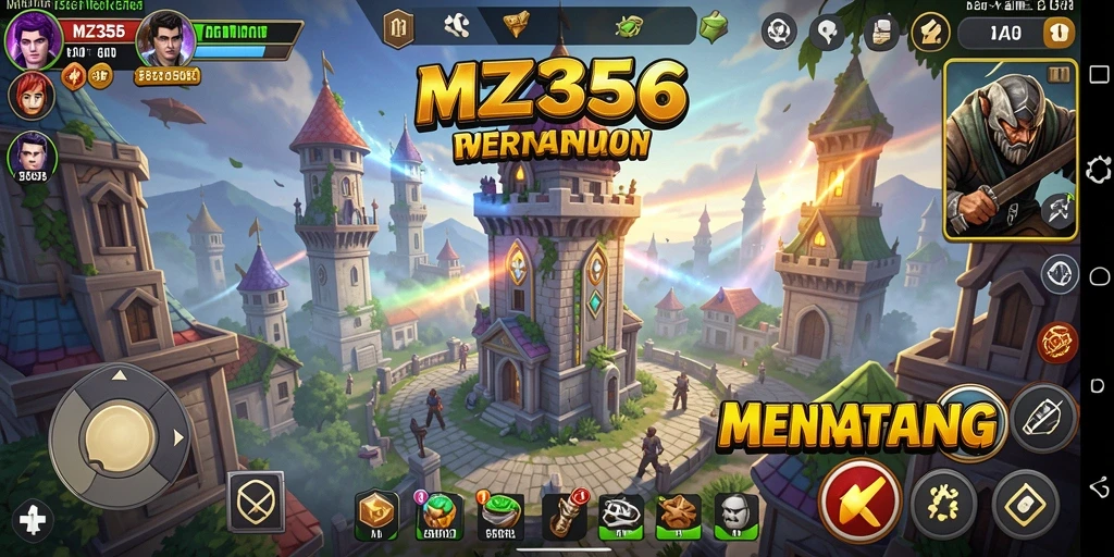 Tampilan gameplay MZ356 dengan menara dan musuh menyerang.