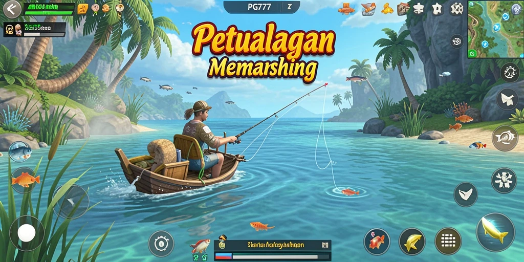 Screenshot PG777 menampilkan gameplay memancing yang seru dan mendebarkan.